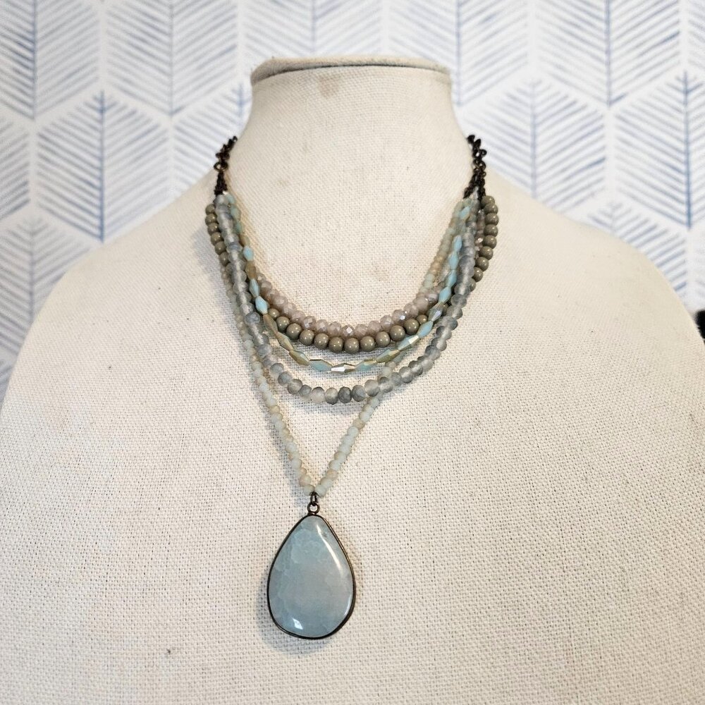 Sweet Lola Quartz & Labadorite Beaded Blue Pendant 24" Necklace